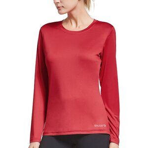 👑Women's Red Pull Over Long Sleeves Crew Neck Workout Running Athletic Shirt